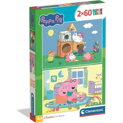 CLEMENTONI Prasátko Peppa Na hřišti a v pokoji 2x60 dielov