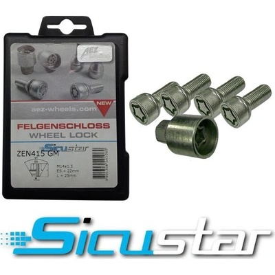 AEZ Sicustar Sada bezpečnostních šroubů 4 ks + klíč M14x1,5x28 - kuželová 60° - stříbrná – Hledejceny.cz