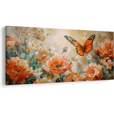 Obraz - Motýľ a kvety, olejomaľba, jednodielne 250x125 cm