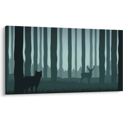 Obraz - Jeleň s vlkom v skalách, jednodielne 120x70 cm