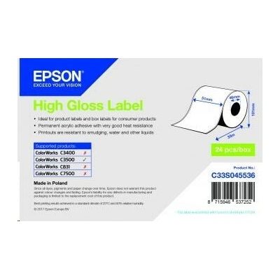 Epson High Gloss Label, Cont Roll, 51mm x 33m 7113752