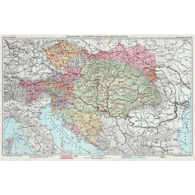 Mapa Rakouska-Uherska (1914) Varianta: 85x55 cm - Obraz na desce