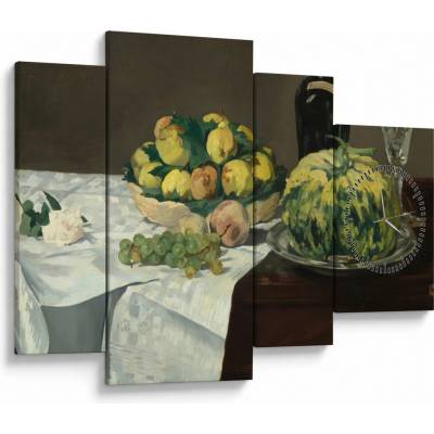 Obraz - Edouard Manet, Still Life with Melon and Peaches, reprodukce (s hodinami), Čtyřdílný 110x75 cm s hodinami