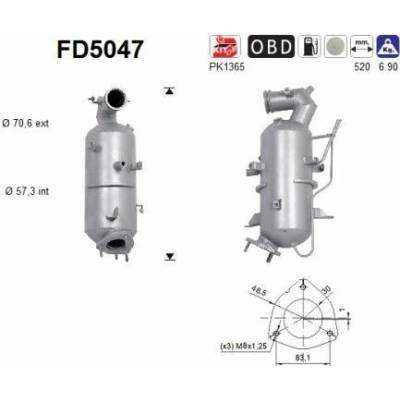 Filter sadzí pevných častíc výfukového systému AS FD5047