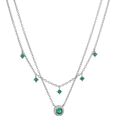 Pavona Strieborný náhrdelník dvojitý so zelenými zirkónmi 12186.3 emerald