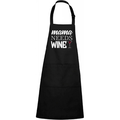 Dobrý triko Zástěra s potiskem Mama needs wine Černá