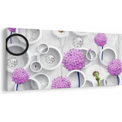Obraz 3D abstrakcie s kruhmi a kvetinami, jednodielne 250x125 cm