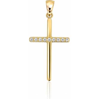 Šperky Eshop yellow gold Latin cross pendant with zircons S3GG294.63