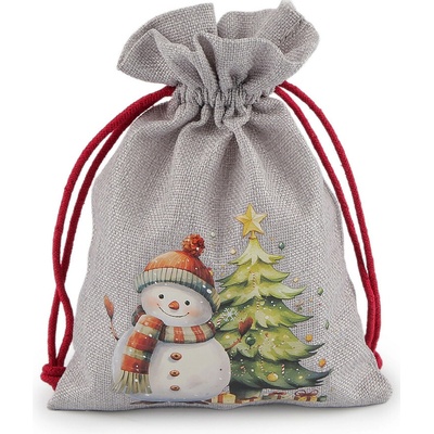 Vánoční dárkový pytlík sněhulák 13x18 cm imitace juty Varianta: 2 šedá světlá, Balení: 1 ks