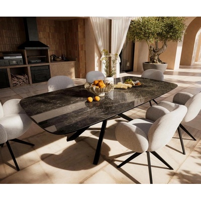 DELIFE Edge oválný 240 x 120 cm keramika Laminam Emperador Extra Lucidato tmavě hnědá křížová podnož černá