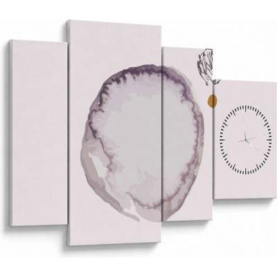 Obraz - Fialový minimalismus N⁰4 (s hodinami), Čtyřdílný 110x75 cm s hodinami