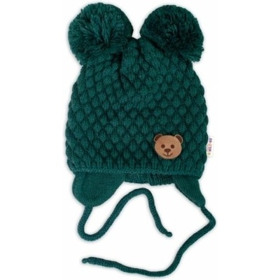 BABY NELLYS Zimná pletená čiapka Teddy Bear na zaväzovanie zelená