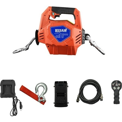 Aku přenosný naviják 454kg 24V syntetické lano 12m HUSARWINCH