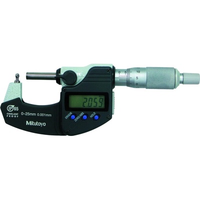 Mitutoyo Digimatic Třmenový mikrometr s kulovými nebo válcovými doteky IP65 0-25 mm typ doteků A 395-261-30
