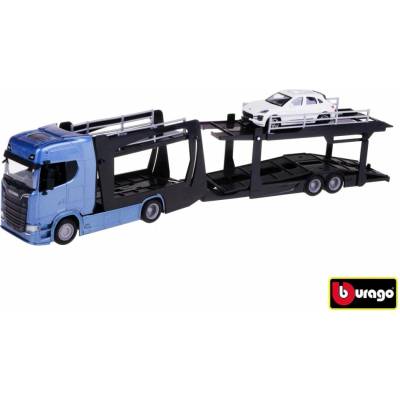 Bburago STREET FIRE Kamion s návěsem Multicar Carrier Scania 770S + Porsche Macan 1:43