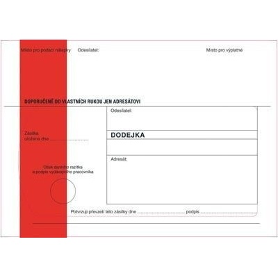 Obálky B6 s dodejkou samopropisovací - s červeným pruhem / 1000 ks, 133670