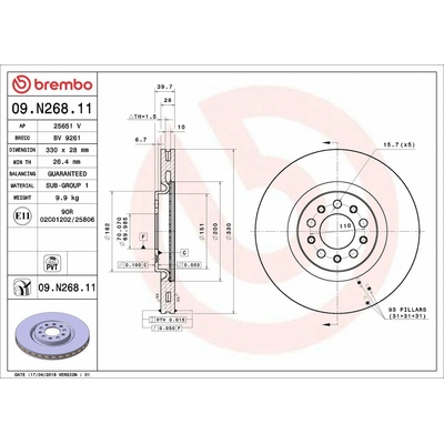BREMBO brzdový kotúč 09.N268.11, súprava 2 ks