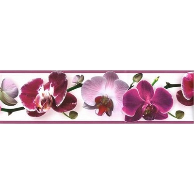 Samolepiace bordúra B83-07-02, rozmer 5 m x 8,3 cm, kvety orchidee fialové, IMPOL TRADE