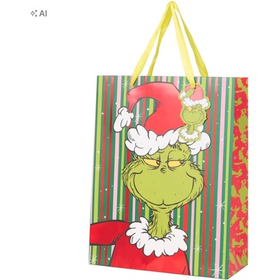 Vianočná darčeková taška GRINCH, papierová, veľká 32x26 cm