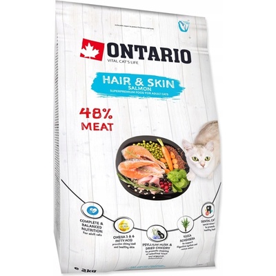 ONTARIO Cat Hair&Skin suché krmivo pre dospelé mačky s lososom 2 kg