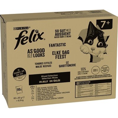 Felix Fantastic 80 x Senior mäsový mix hovädzielosos kuracie tuniak 85 g