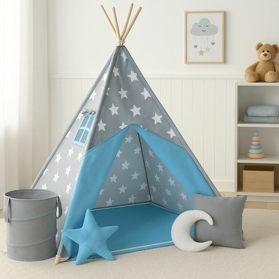 Infantastic dětský stan teepee modro/šedý s příslušenstvím