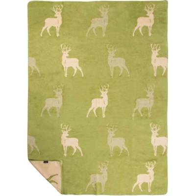Mars & More Béžovo-zelený oboustranný pléd s jeleny Deer Olive XL 150x200x3