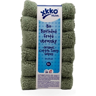 XKKO BIO bavlnené obrúsky Organic, 21x21 Granite Green