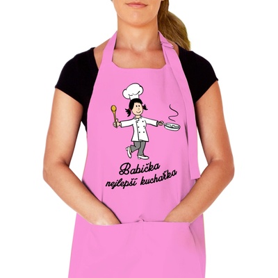 Kariban HobbyTriko Kuchyňská zástěra Babička nejlepší kuchařka Růžová (Light Pink)
