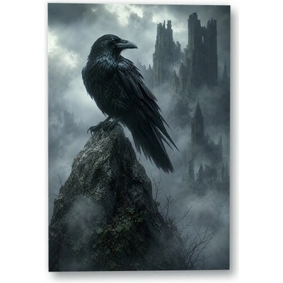 Plakát – Havran před věžemi v mlze 90 × 135 cm Bez rámu Ne Bez rámu