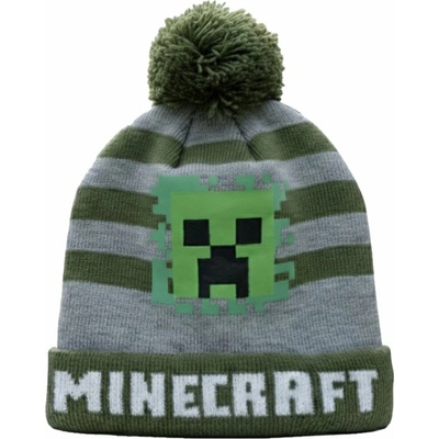 Fashion.uk Dětská pletená čepice s bambulí Minecraft motiv Creeper