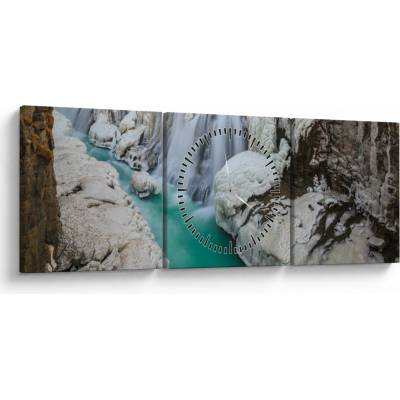Obraz - Islandská príroda (s hodinami), trojdielne 90x30 cm s hodinami