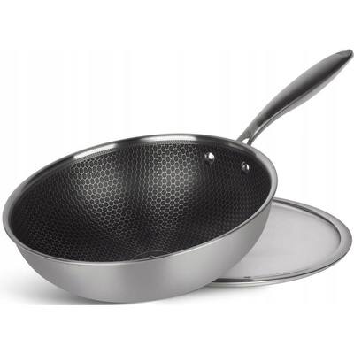 Wok Edenberg 28 cm stříbrný s nepřilnavým povrchem a poklicí