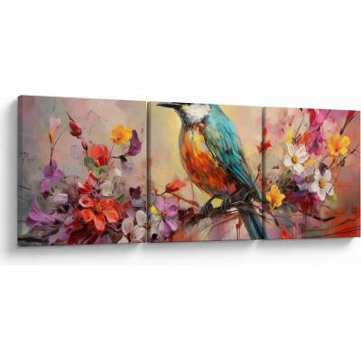 Obraz - Maľba vtáčika, trojdielne 90x30 cm
