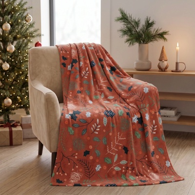 BBK vánoční deka z mikrovlákna Smas Time červená motiv B 150x200