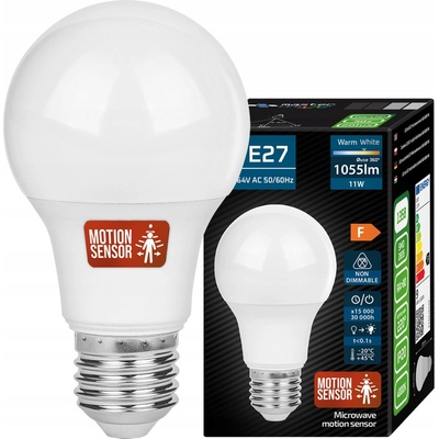 LED21 LED žárovka E27 11W s mikrovlným soumrakovým a pohybovým senzorem, CCD, 1055lm TEPLÁ