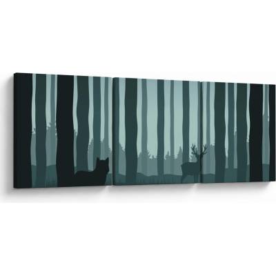 Obraz - Jeleň s vlkom v skalách, trojdielne 120x40 cm
