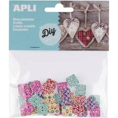 APLI knoflíky čtvercové 13 x 13 mm - mix barevných vzorů 35 ks