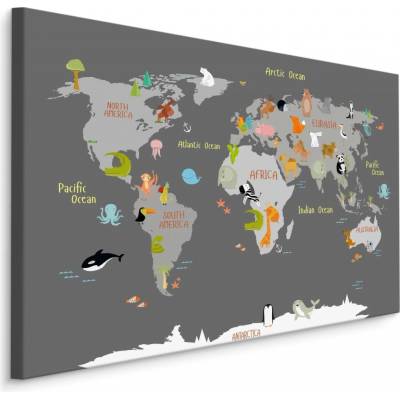 MyBestHome BOX Plátno Mapa Světa Se Zvířaty Varianta: 30x20