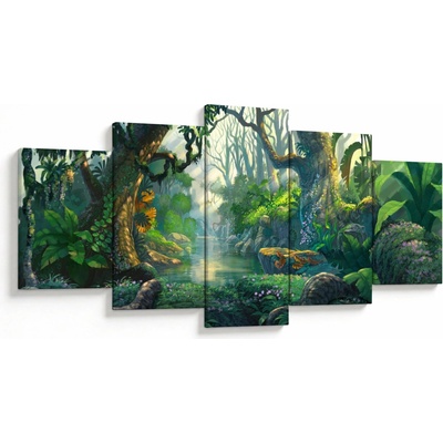 Obraz - Ilustrácia tropického lesa, päťdielne 150x80 cm