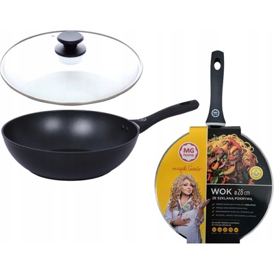 Wok pánev MG Home 28 cm černá s poklicí, nepřilnavý povrch, indukce