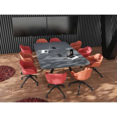 Jednací stůl BIG 160, max. 12 osob, oblý, 160x280 cm Dekor desky: Ořech Cognac, Multifunkční zásuvka MT: Bez zásuvky, Podnož barva: Holubí modrá – Hledejceny.cz