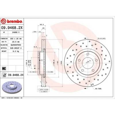 BREMBO brzdový kotúč 09.9468.2X, súprava 2 ks