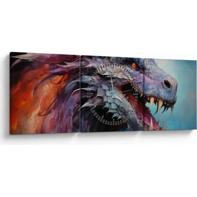 Obraz - Ilustrácia draka (s hodinami), trojdielne 90x30 cm s hodinami