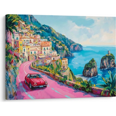Obraz - Růžová silnice na pobřeží, jednodílný 70x50 cm