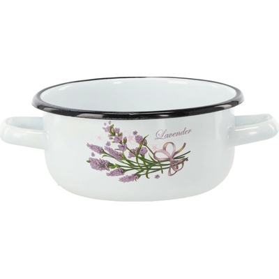 Pro-Tech shop Smaltovaný kastrol se dvěma oušky 1,5l 16cm bílý dekor levandule 81343