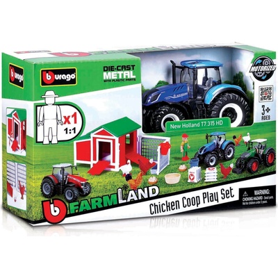 Bburago FARMLAND, Set Kurník s traktorem, assort
