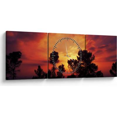 Obraz západu slnka (s hodinami), trojdielne 90x30 cm s hodinami