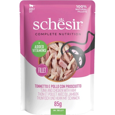 Schesir Cat C&B Wet Adult Tuniak kura a šunka v želé 85 g