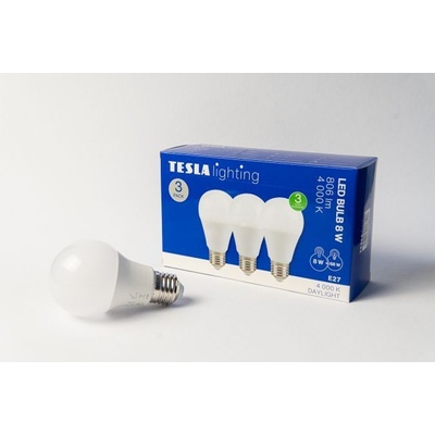Tesla Lighting LED žárovka BULB E27, 8W, 230V, 806lm, 25 000h, 4000K denní bílá, 220st 3ks